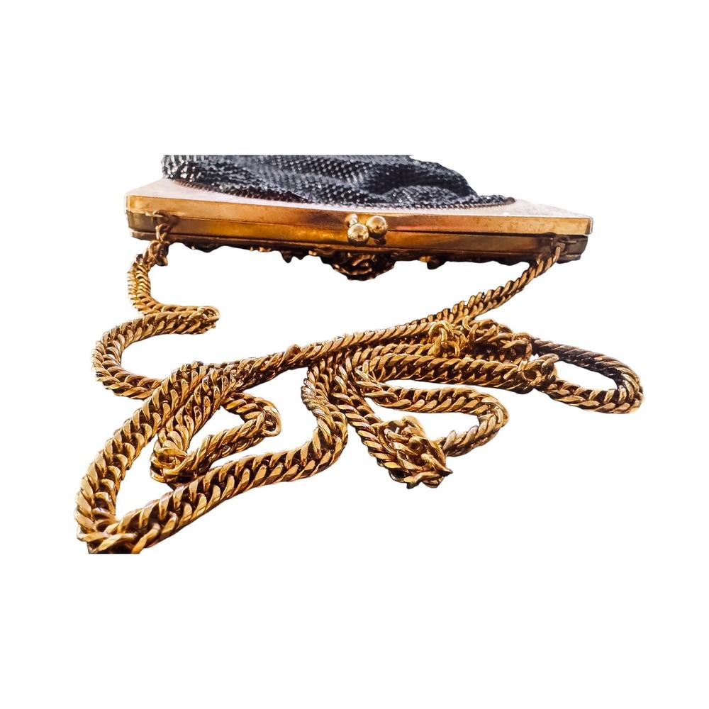 Whiting & Davis Black Mesh Evening Bag Gold Tone‎ Goddess Frame Vintage USA 8x5" - Picture 7 of 10